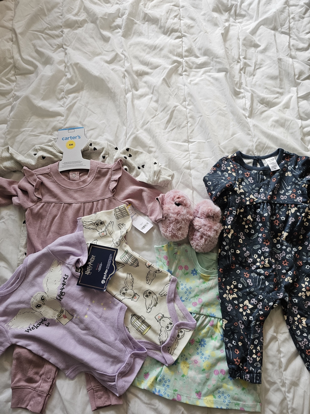 Mixed Baby Girls Clothing Bundle with Floral Navy Romper and Pink Pieces